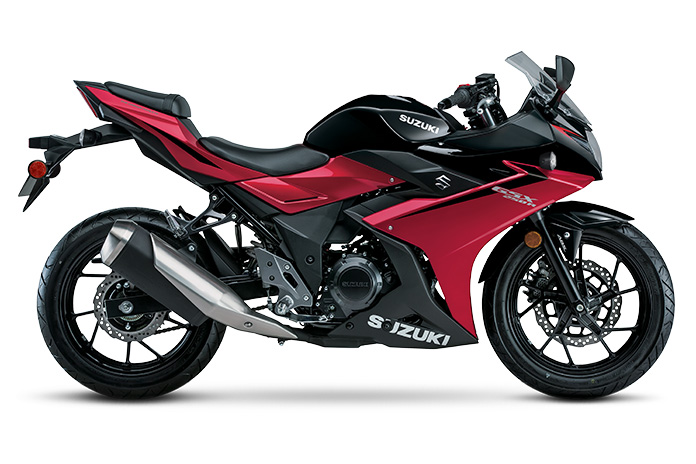 2023 Suzuki GSX250R ABS en rouge diamant métallique et noir nébulaire nacré
