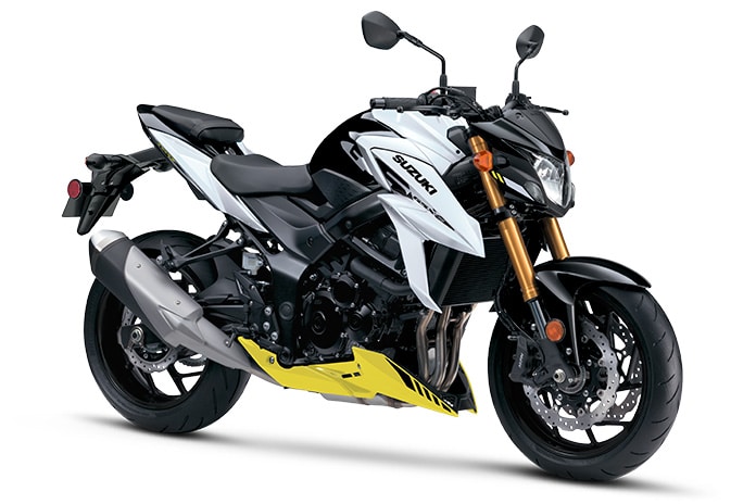 Suzuki GSX-S750Z 2023 en blanc nacré brillant et jaune champion n ° 2